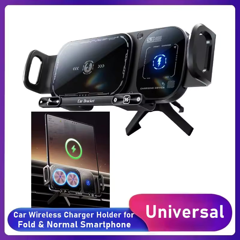 15W Car Phone Wireless Charger Holder – Touch Rotate Stand for Samsung Galaxy Fold / Z Flip / iPhone 16 15 14 13