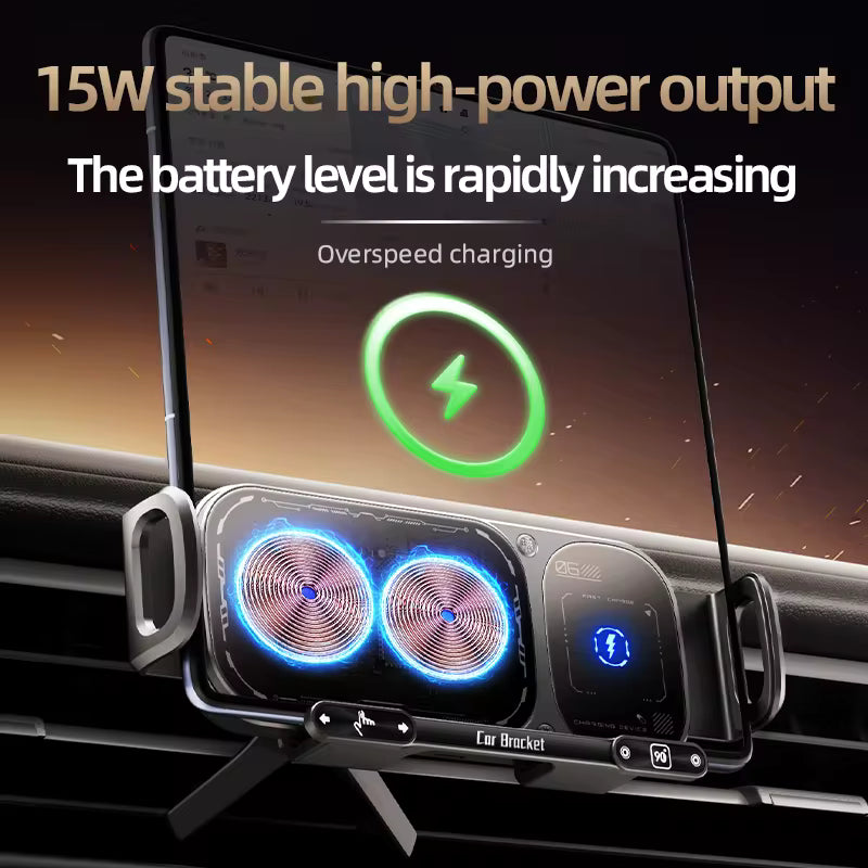 15W Car Phone Wireless Charger Holder – Touch Rotate Stand for Samsung Galaxy Fold / Z Flip / iPhone 16 15 14 13