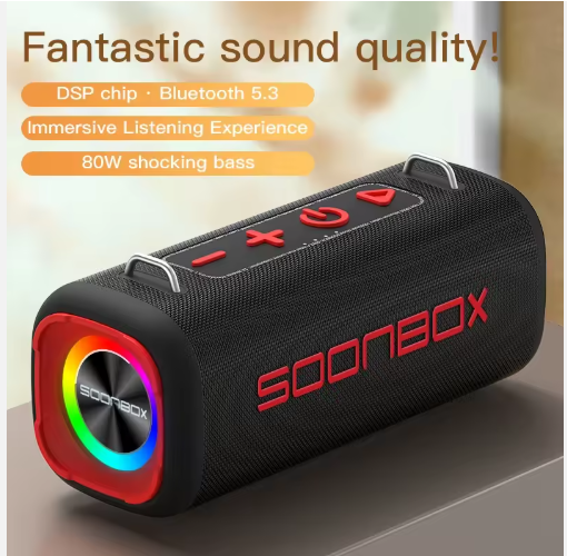 SOONBOX 80W Bluetooth 5.3 Speaker – Deep Bass, RGB Lights