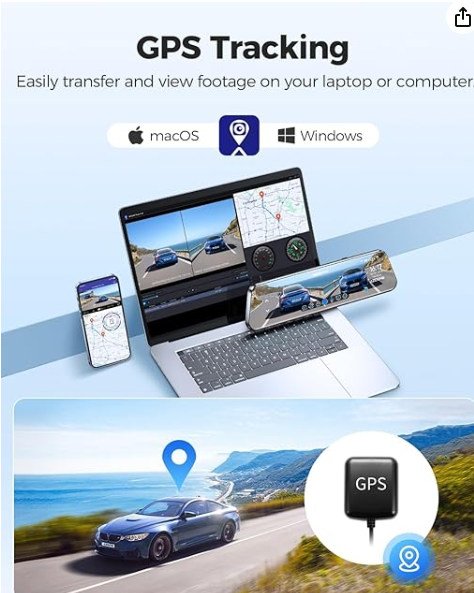 AZDOME PG17 4K Smart Rearview Mirror Dash Cam with GPS and Dual Cameras