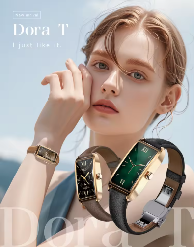 Luxury Women’s Rectangular Quartz Watch – Leather Strap, Elegant Gold Design