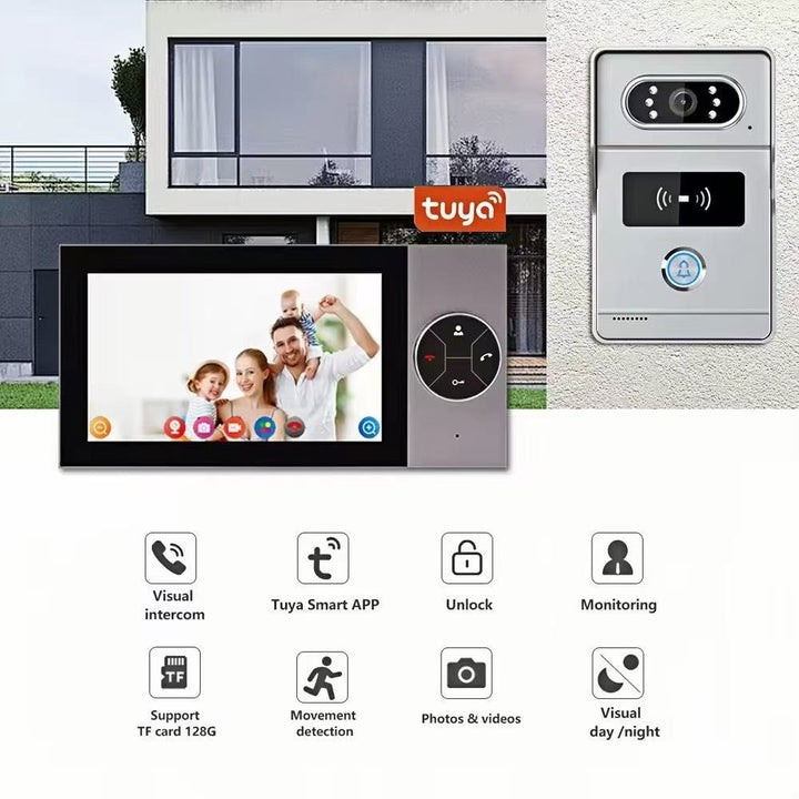 🏠 Tuya Smart WiFi Video Doorbell Intercom System – 7" Display, Motion Detection & Remote Unlock