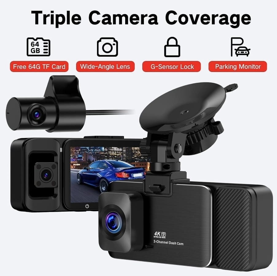 4K Ultra HD Dual Lens Dash Cam with GPS & WiFi – Front and Rear Car Camera
