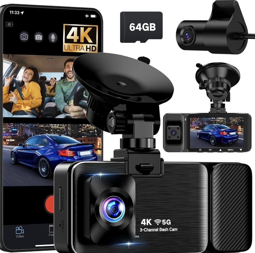 4K Ultra HD Dual Lens Dash Cam with GPS & WiFi – Front and Rear Car Camera