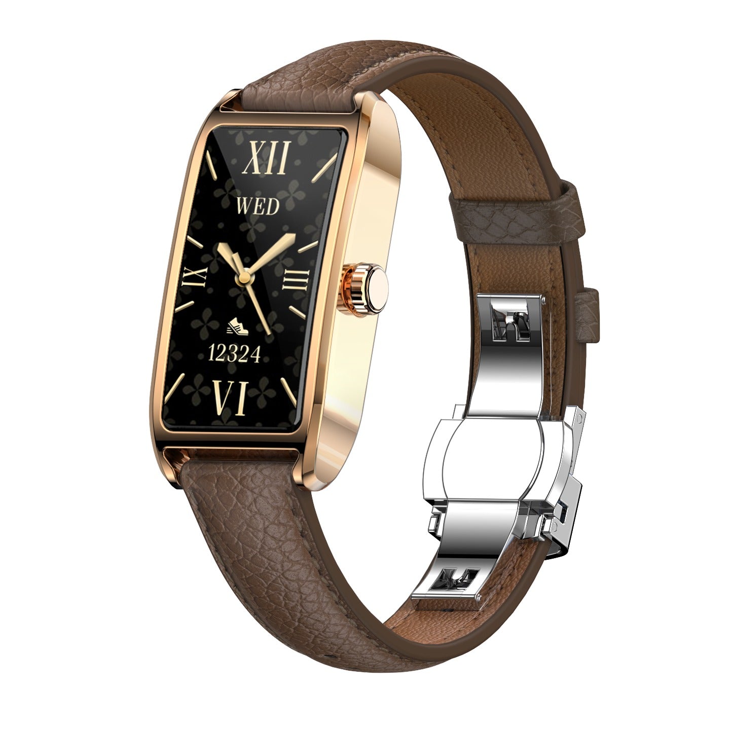 Luxury Women’s Rectangular Quartz Watch – Leather Strap, Elegant Gold Design