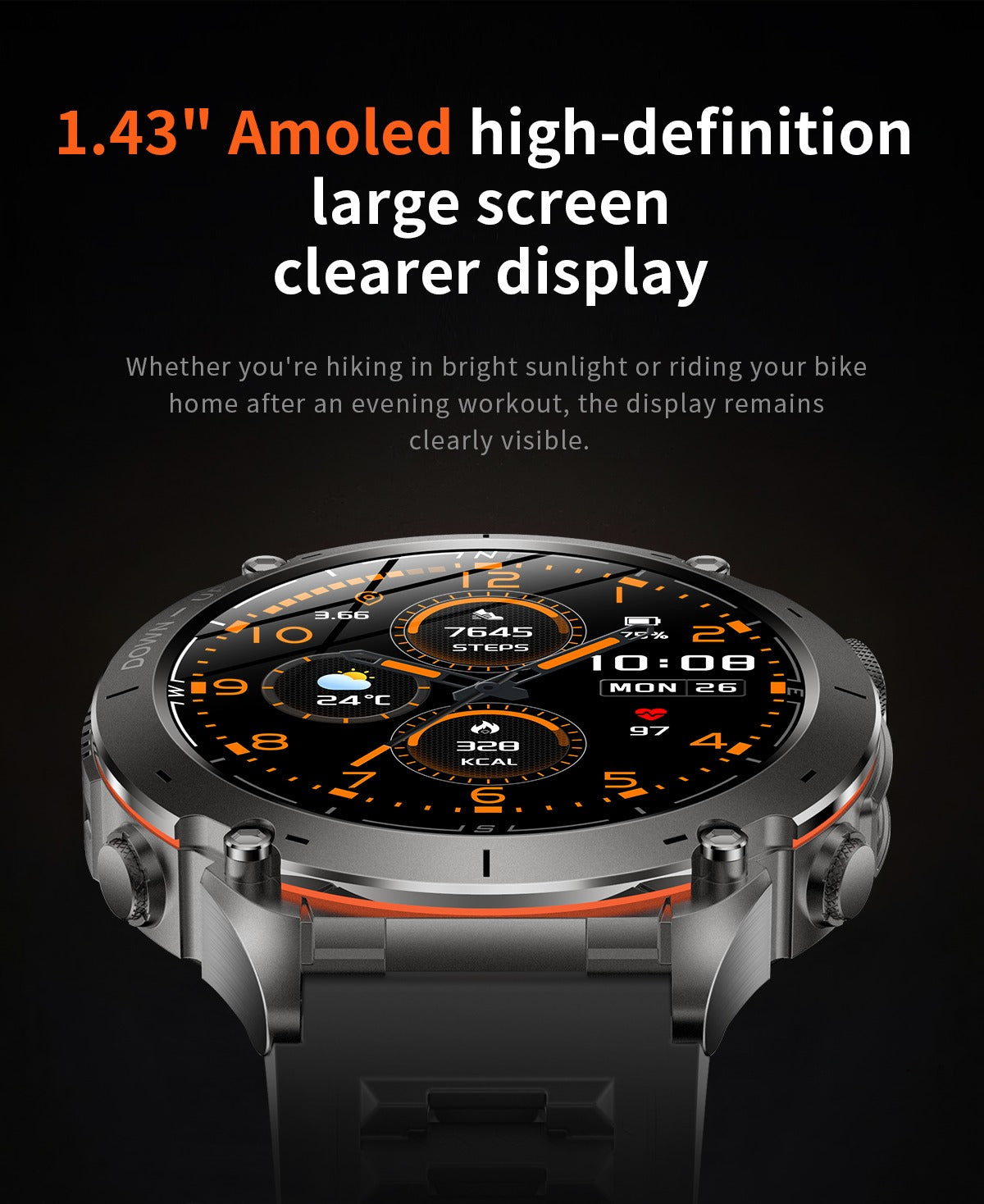 TKYUAN Flashlight Sport Smartwatch – GPS, 3ATM Waterproof, 730mAh Battery & Health Tracking