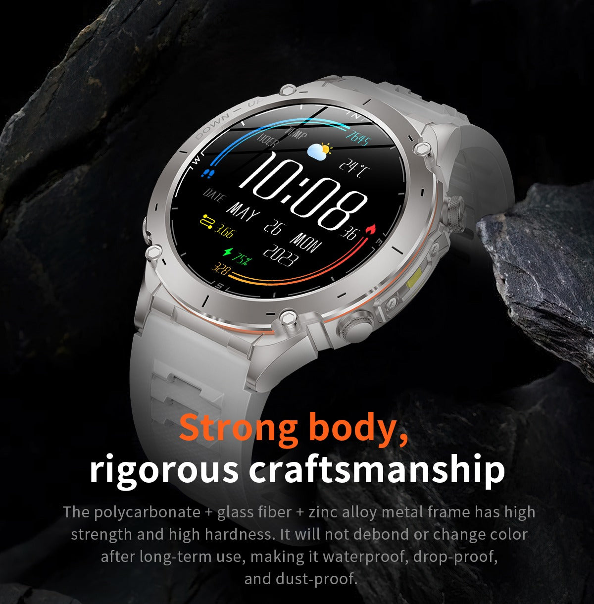 TKYUAN Flashlight Sport Smartwatch – GPS, 3ATM Waterproof, 730mAh Battery & Health Tracking