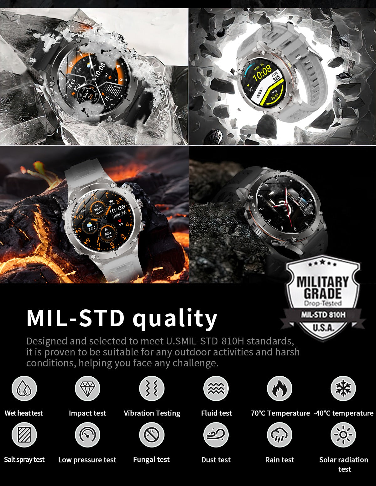 TKYUAN Flashlight Sport Smartwatch – GPS, 3ATM Waterproof, 730mAh Battery & Health Tracking