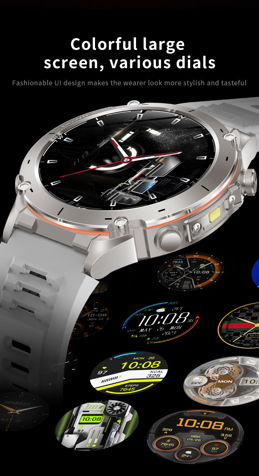 TKYUAN Flashlight Sport Smartwatch – GPS, 3ATM Waterproof, 730mAh Battery & Health Tracking