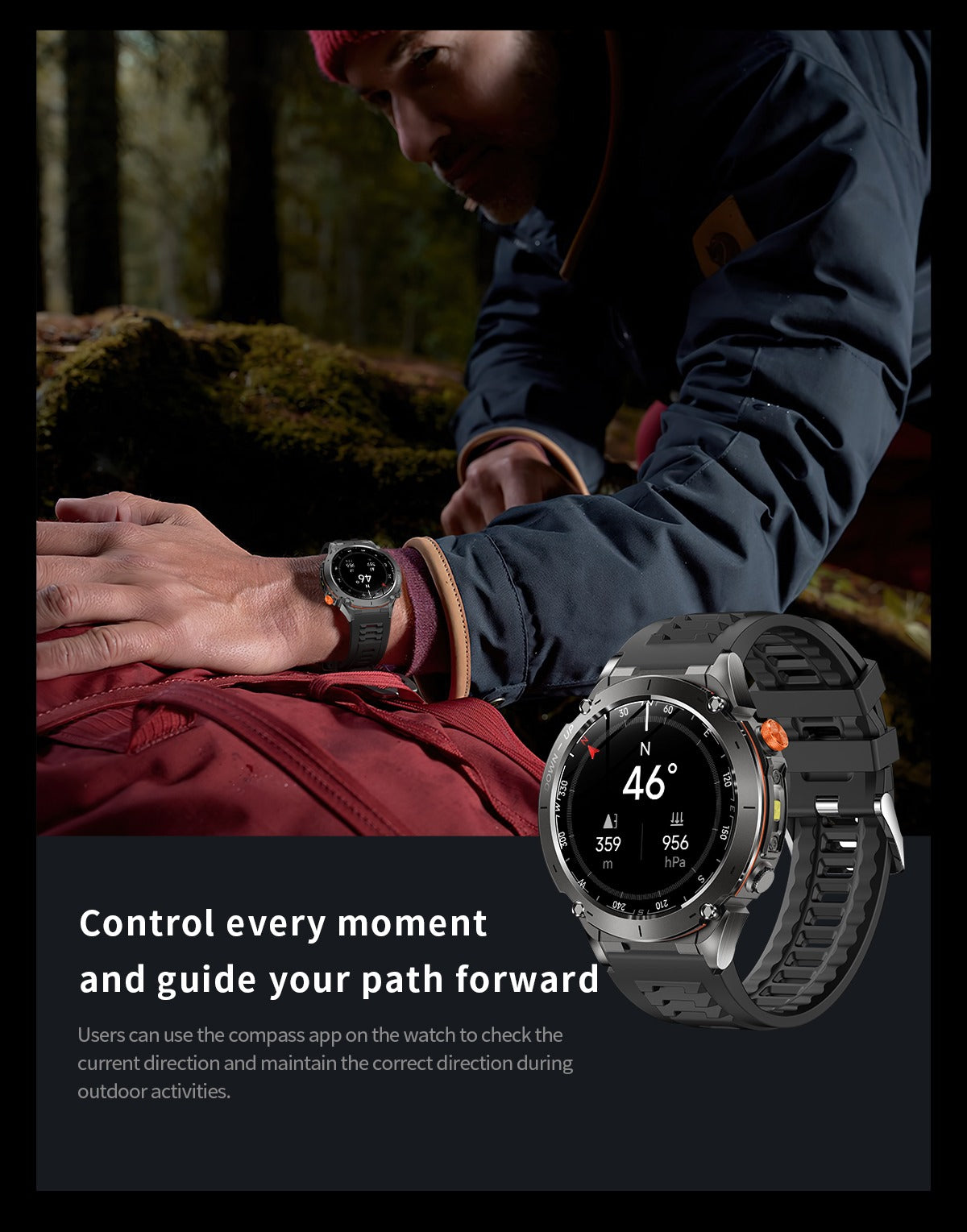 TKYUAN Flashlight Sport Smartwatch – GPS, 3ATM Waterproof, 730mAh Battery & Health Tracking