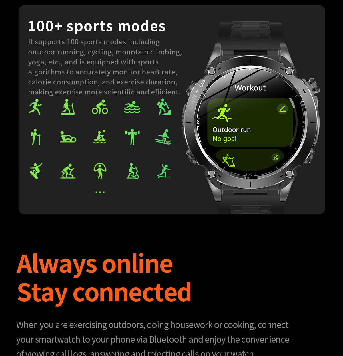 TKYUAN Flashlight Sport Smartwatch – GPS, 3ATM Waterproof, 730mAh Battery & Health Tracking