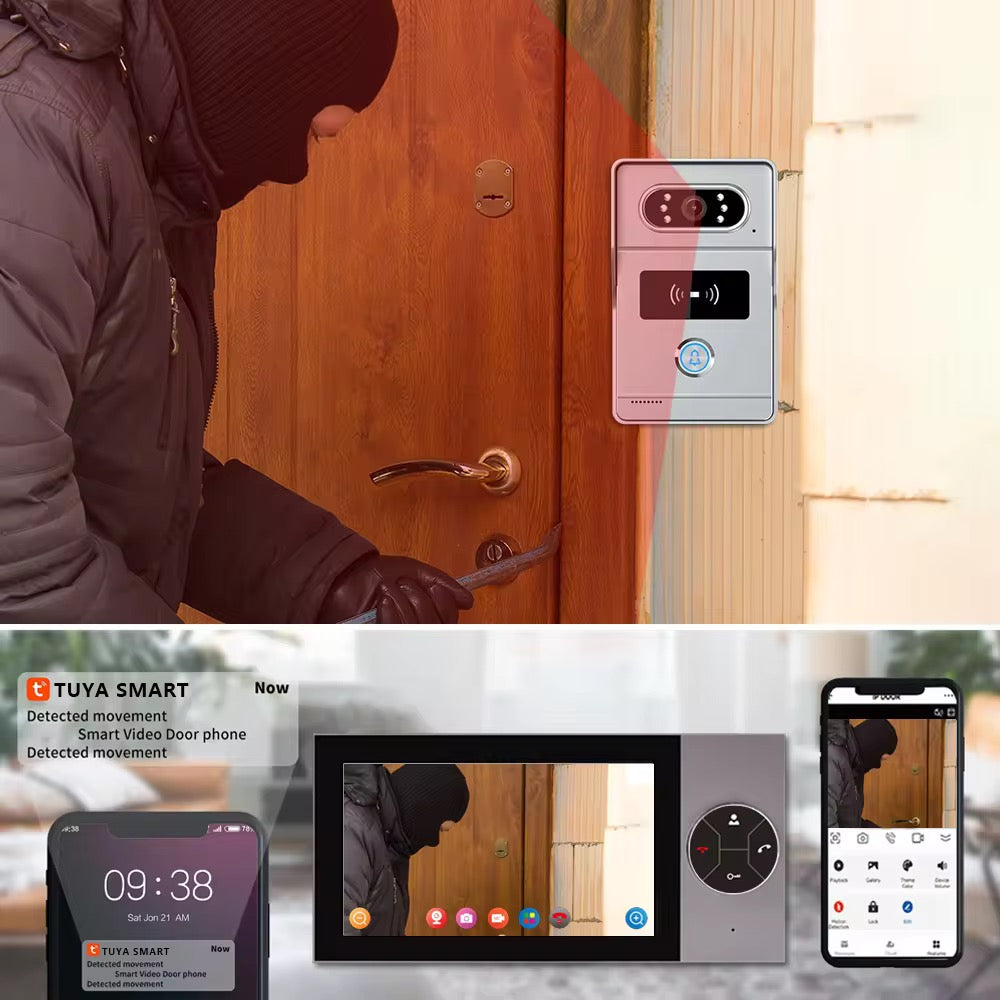 🏠 Tuya Smart WiFi Video Doorbell Intercom System – 7" Display, Motion Detection & Remote Unlock