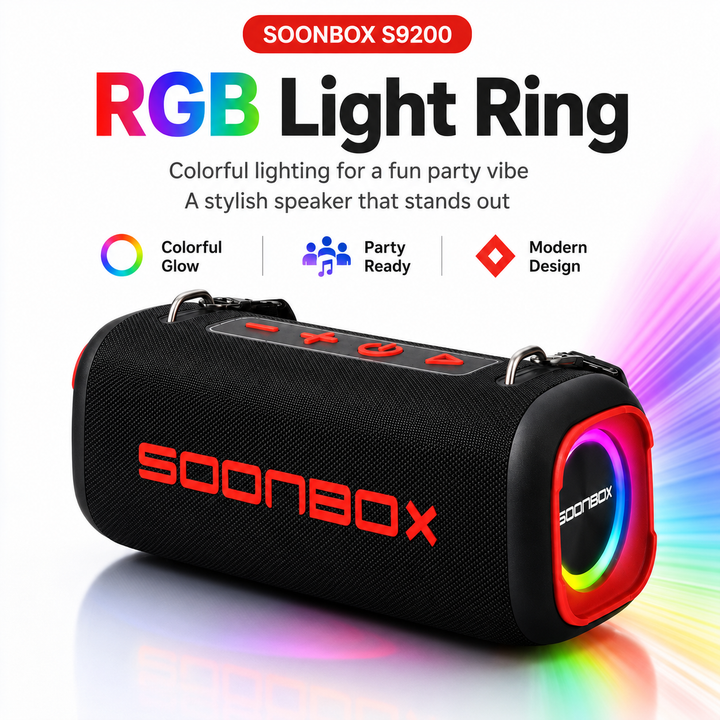 Enceinte Bluetooth 5.3 portable – Basses profondes 80W, éclairage RVB et longue autonomie
