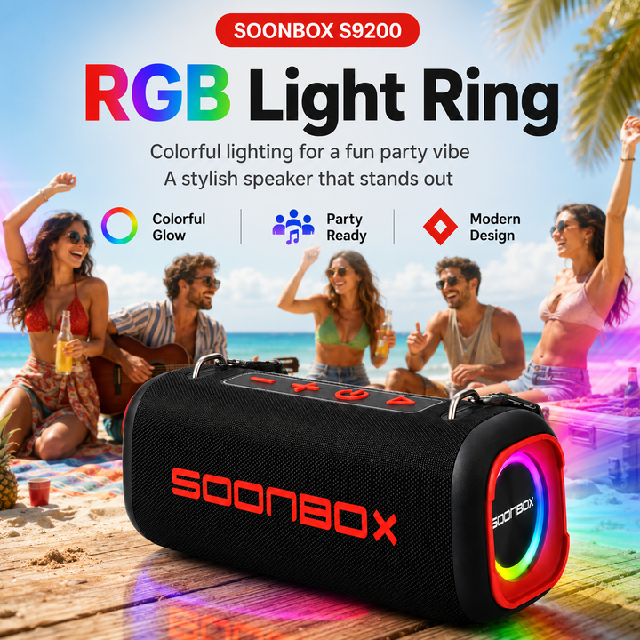 Enceinte Bluetooth 5.3 portable – Basses profondes 80W, éclairage RVB et longue autonomie
